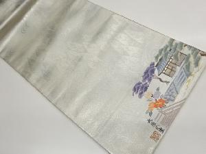 民家・松・椿模様織出し袋帯